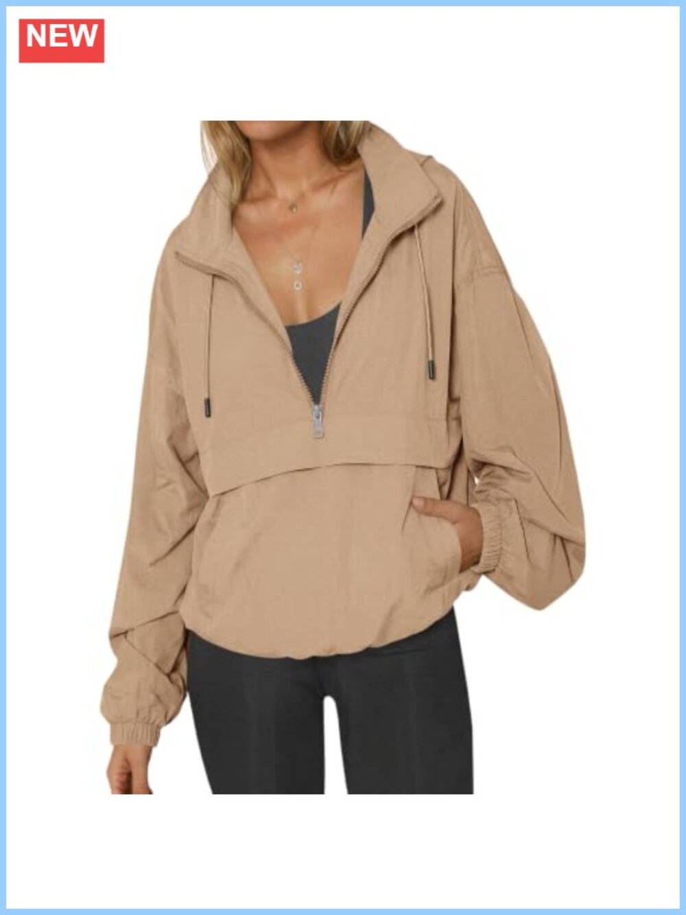 Lightweight Water Resistant Hooded Quarter Zip Athletic Jacket